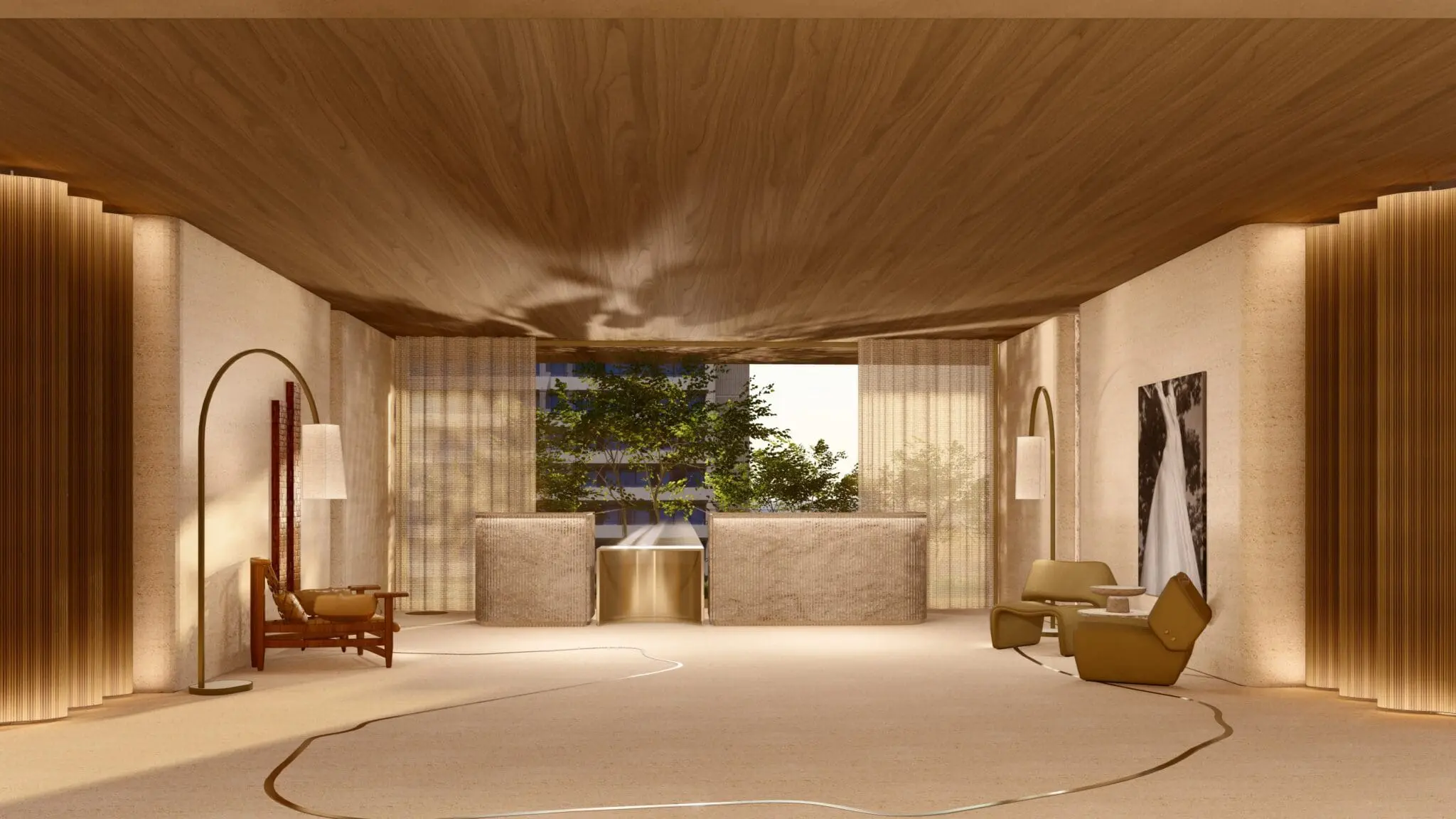 Área de check-in do futuro Sofitel Rio de Janeiro Ipanema, com projeto assinado por Patricia Anastassiadis (Crédito: Divulgação)