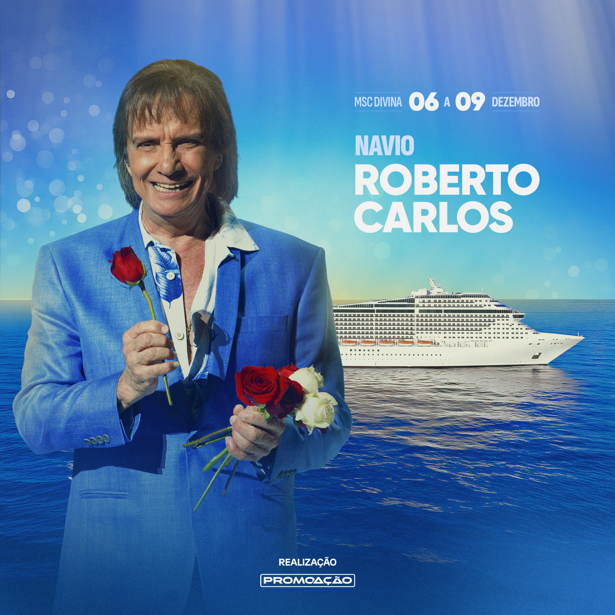 Roberto Carlos será a principal atração de cruzeiro temático a bordo do MSC Divina em dezembro de 2026. — crédito: divulgação