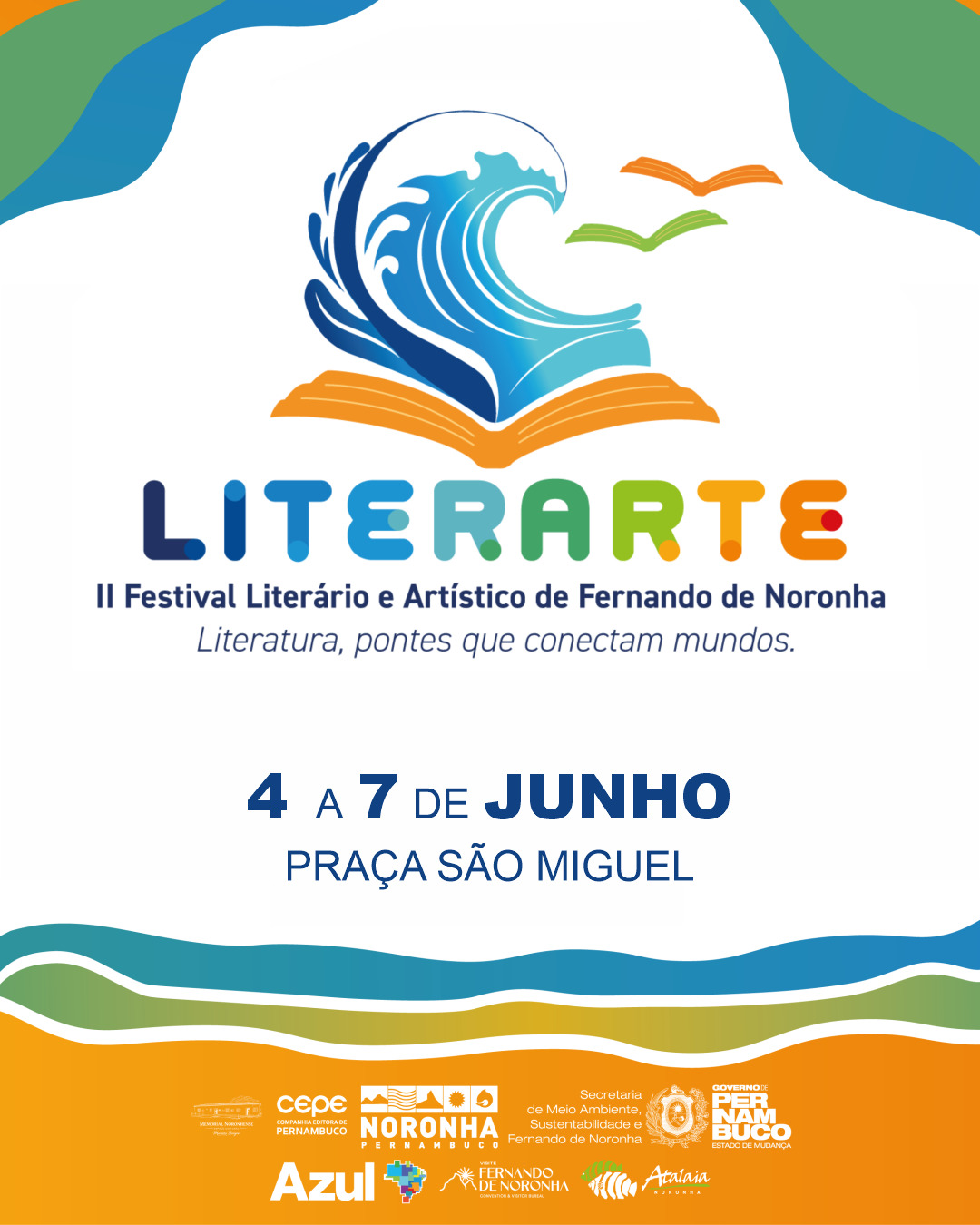 O Literarte 2026 reunirá escritores, artistas, música e ações de sustentabilidade em Fernando de Noronha entre os dias 4 e 7 de junho. Crédito: Divulgação/Visite Noronha