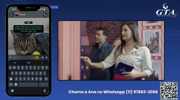 A Ana pode ser acessada pelo WhatsApp e auxilia agentes de viagens em cotações, emissões de vouchers e consultas sobre os produtos da GTA. Crédito: Reprodução Youtube GTA