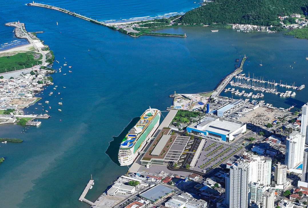 Estrutura projetada para Itajaí poderá receber alguns dos maiores navios de cruzeiros do mundo – Crédito: Divulgação/Instituto Mais Itajaí