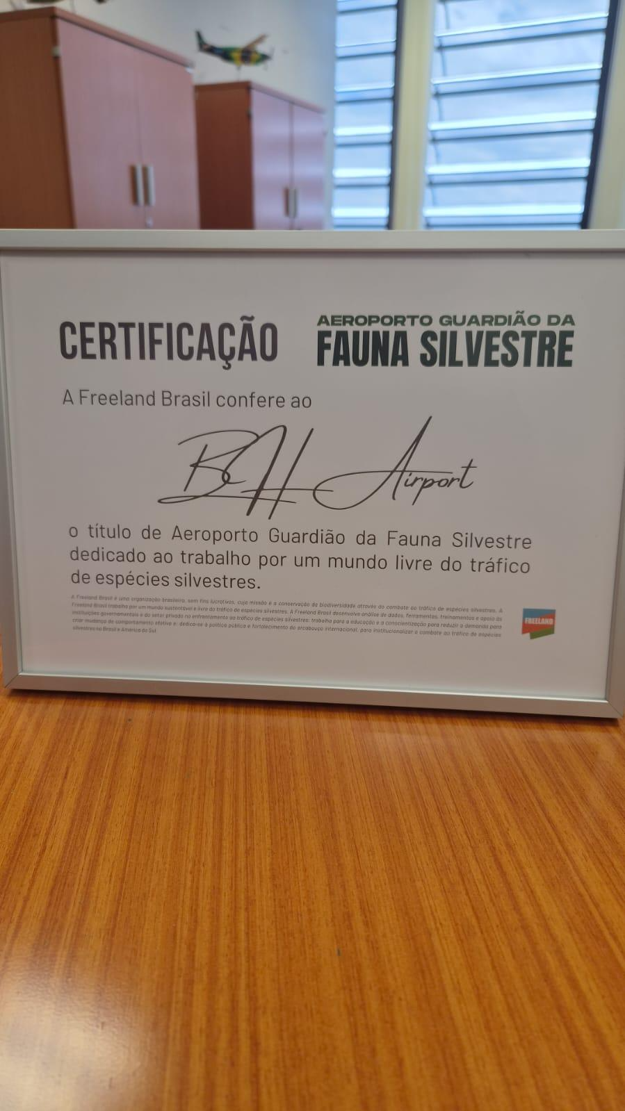BH Airport recebe certificação de Aeroporto Guardião da Fauna Silvestre, concedida pela Freeland Brasil. Crédito: Divulgação