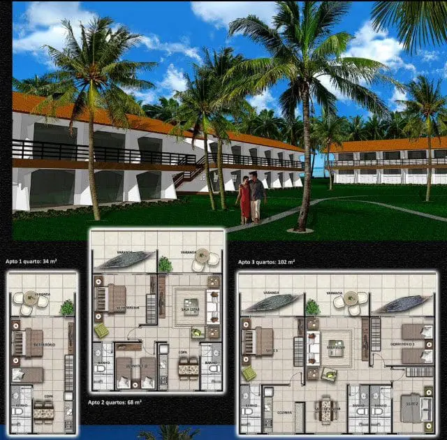 O condo-hotel terá apartamentos de até 3 quartos com 102 metros quadrados