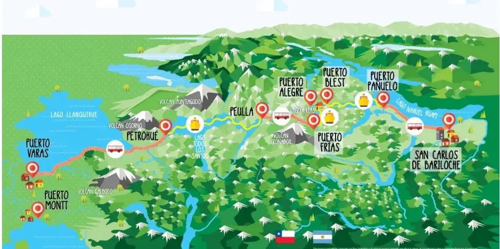 A Travessia entre os fiordes da Cordilheira dos Andes é feita de forma exclusiva pela em presa Cruce Andino