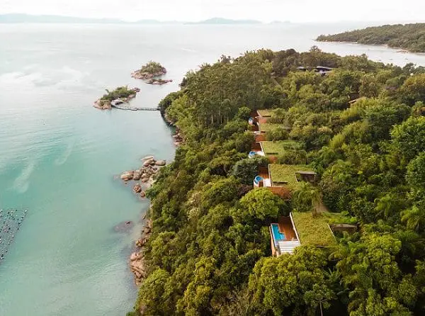 Vista aérea dos Bangalôs do resort.