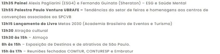 Programação do evento