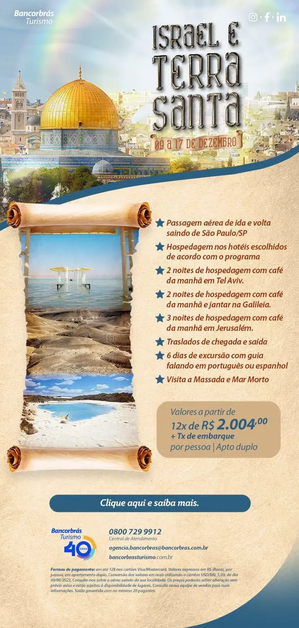 Informativo do pacote da Bancorbrás Turismo