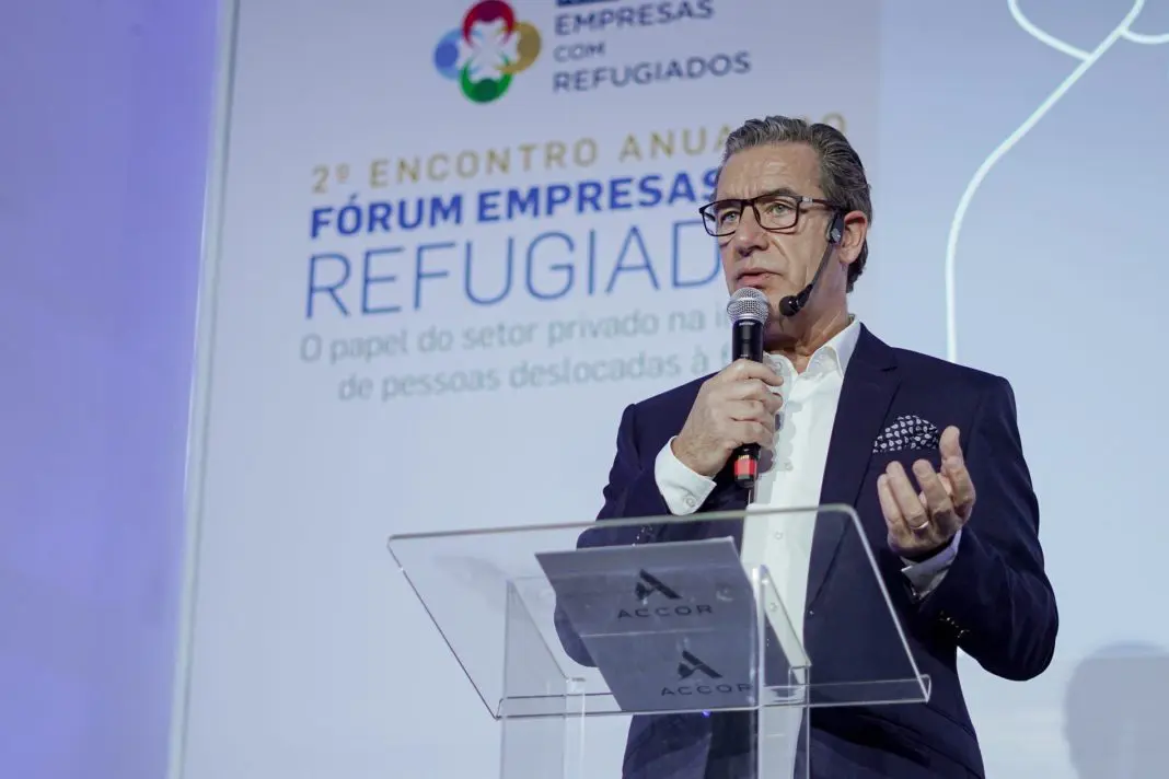 Thomas Dubaere, CEO da Accor Américas, durante o 2º Encontro Anual do Fórum Empresas com Refugiados, realizado pela ACNUR e Pacto Global da ONU no Brasil