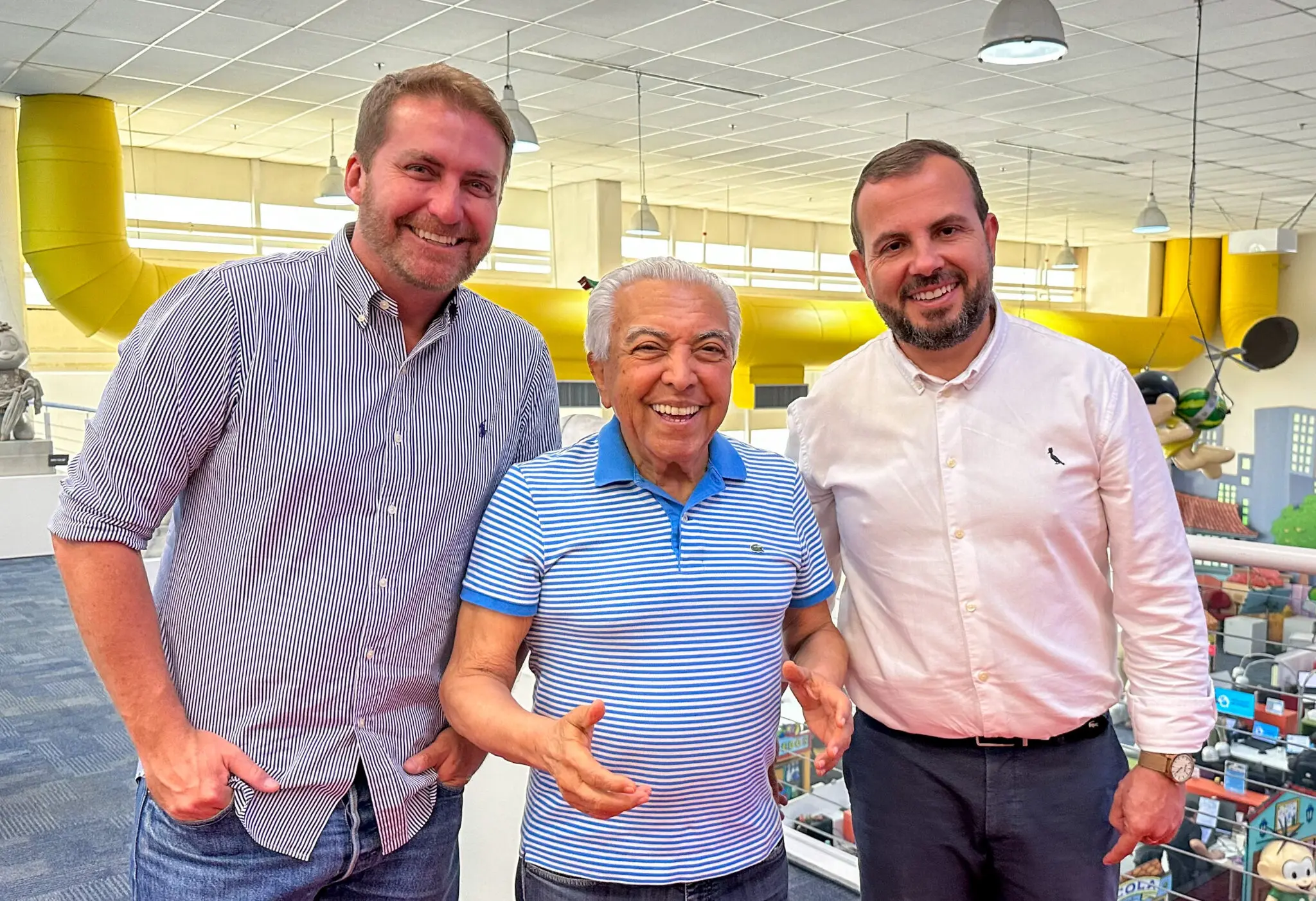 Rafael Montenegro, diretor do Parque Capivari; Mauricio de Sousa, cartunista e empresário brasileiro; e Sidney Isidro, presidente do Comtur e representante do Consórcio Aproveite Campos do Jordão - Foto: Divulgação
