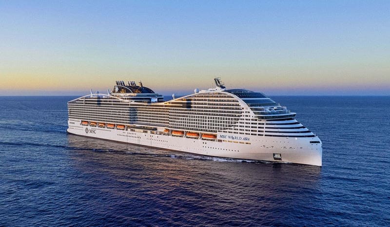 MSC World Asia, o terceiro navio da classe World da MSC Cruzeiros, com início das viagens previsto para dezembro de 2026 - Crédito: divulgação