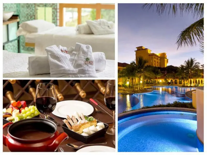Piscinas climatizadas, spa e cozinha internacional integram o rol de bem-receber do hotel