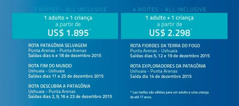 Ao todo são cinco rotas diferentes, com duração de três e quatro noites