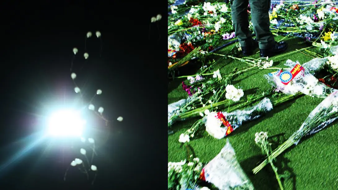 (Balões percorreram o céu. Flores foram atiradas no gramado. Tais gestos solidificaram a generosidade humana em toda sua potência. Foto: Marcos Vinícius Sokabe Ribeiro)