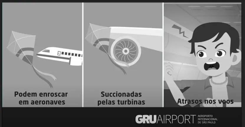 A GRU Airport lançou uma campanha de conscientização com um vídeo que alerta sobre o perigo de soltar pipas no aeroporto.