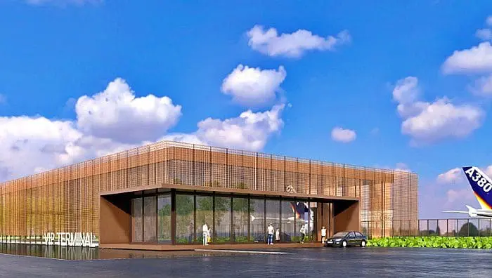 Simulação de como deverá ficar o exterior do Terminal VIP do aeroporto de Guarulhos (imagem: Divulgação)