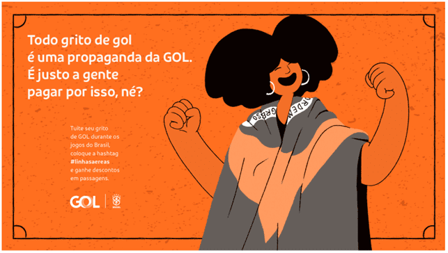 Grito de GOL no Twitter: GOL oferece descontos durante jogos do Brasil.