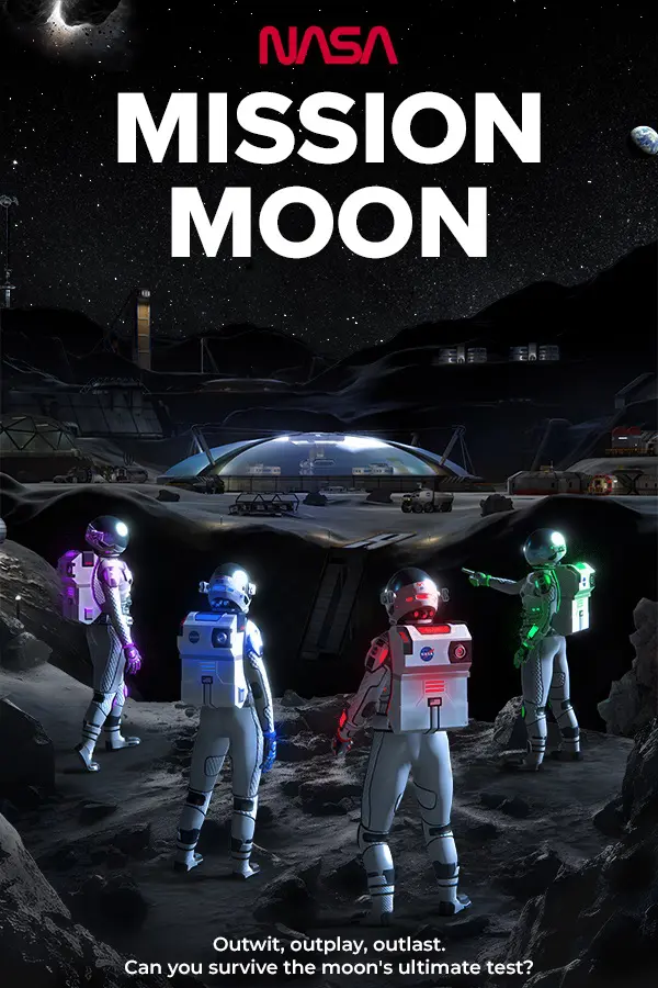 Realidade virtual no NASA Kennedy Space Center: arte com a nova atração do parque, o Hyperdeck VR Mission Moon