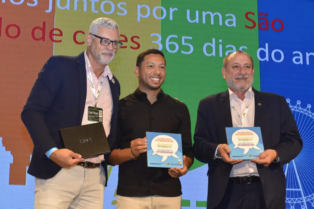 Ricardo Gomes, presidente da Câmara LGBT, Rodolfo Marinho, secretário de Turismo da Cidade de São Paulo e Toni Sando, presidente executivo do Visite São Paulo. Crédito Fotográfico: Gregory Grigoragi.