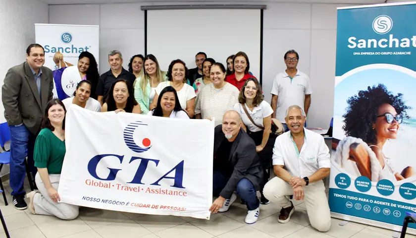 Time da sanchat, GTA e Avianca com os Agentes de viagens na capacitação (Foto: Marcia Araújo) Time da sanchat, GTA e Avianca com os Agentes de viagens na capacitação (Foto: Marcia Araújo)