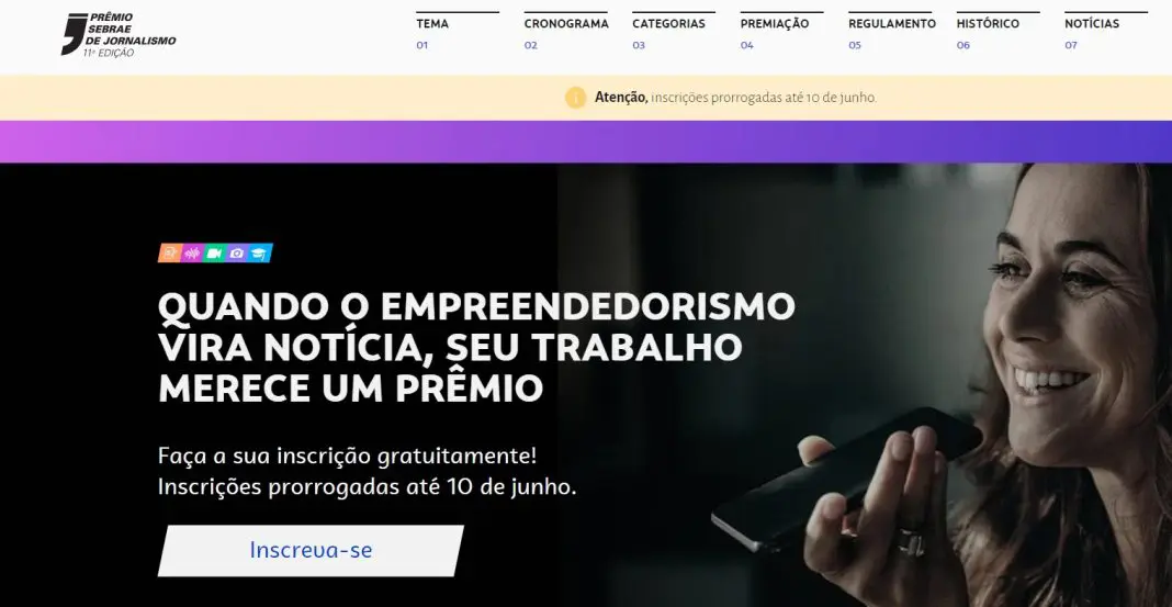 Página do Prêmio Sebrae de Jornalismo