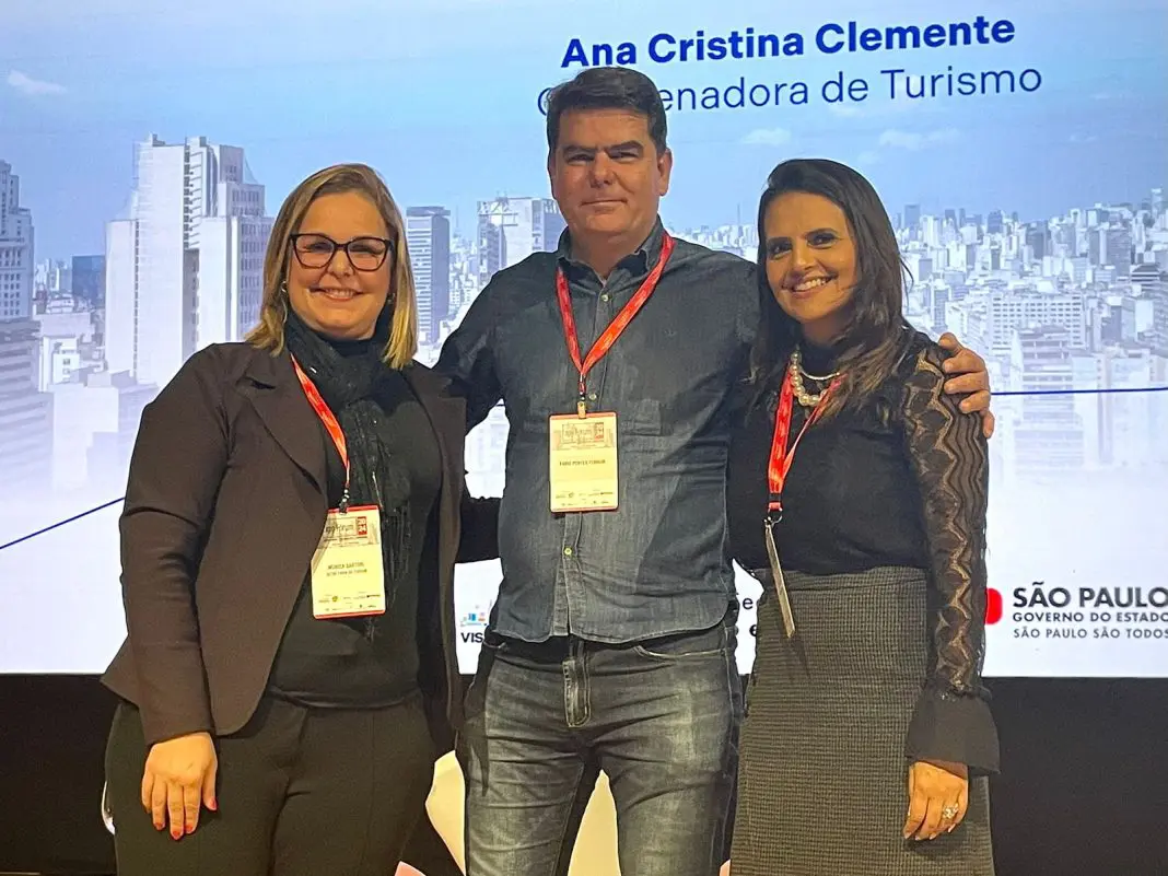 Michele Neto, Presidente do COMTUR de Cachoeira Paulista; Fabio Pontes, Secretário de Turismo de Brotas; Mônica Sartori, Secretária de Turismo de Socorro