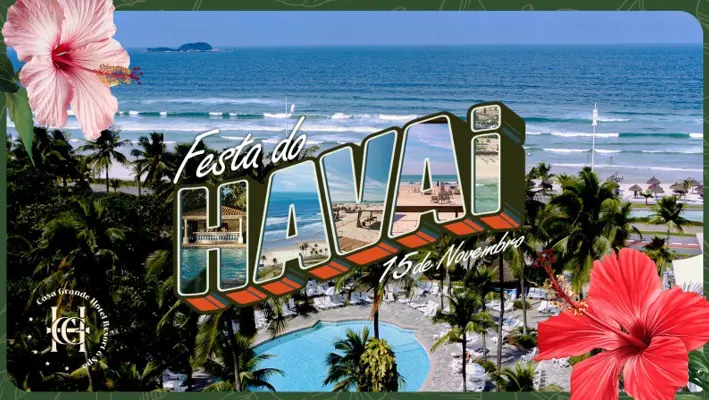 Decoração havaiana transforma o Casa Grande Hotel em cenário paradisíaco no Guarujá — Crédito: Divulgação / Casa Grande Hotel