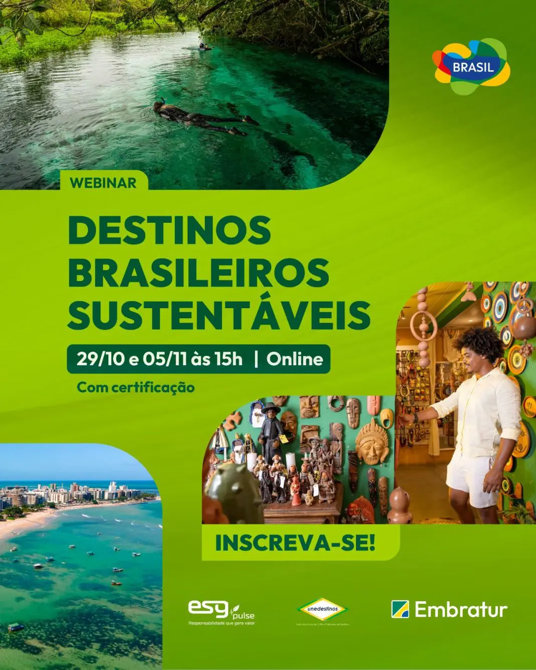 Unedestinos, ESG Pulse e Embratur promovem webinar sobre sustentabilidade no turismo - Crédito: divulgação