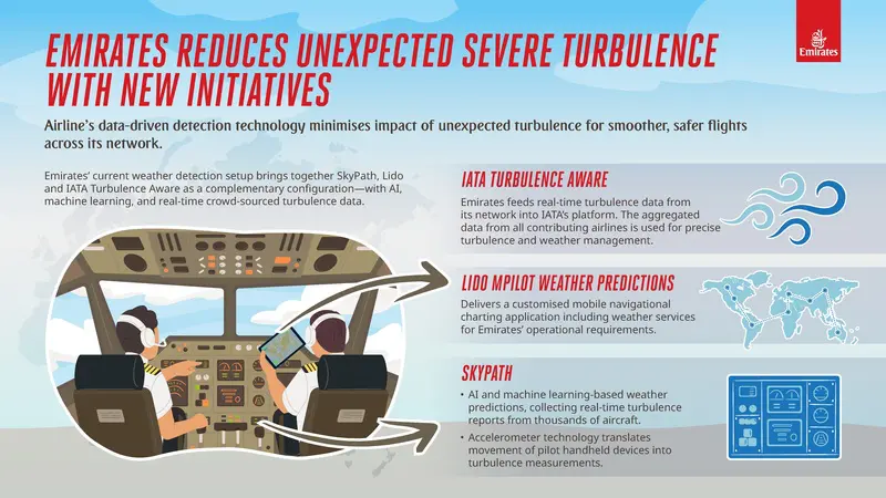 Emirates, aviação, Dubai, IA, inteligência artificial, turbulência, segurança aérea, Lufthansa Systems, IATA, SkyPath, transporte aéreo, inovação - Crédito: divulgação Emirates