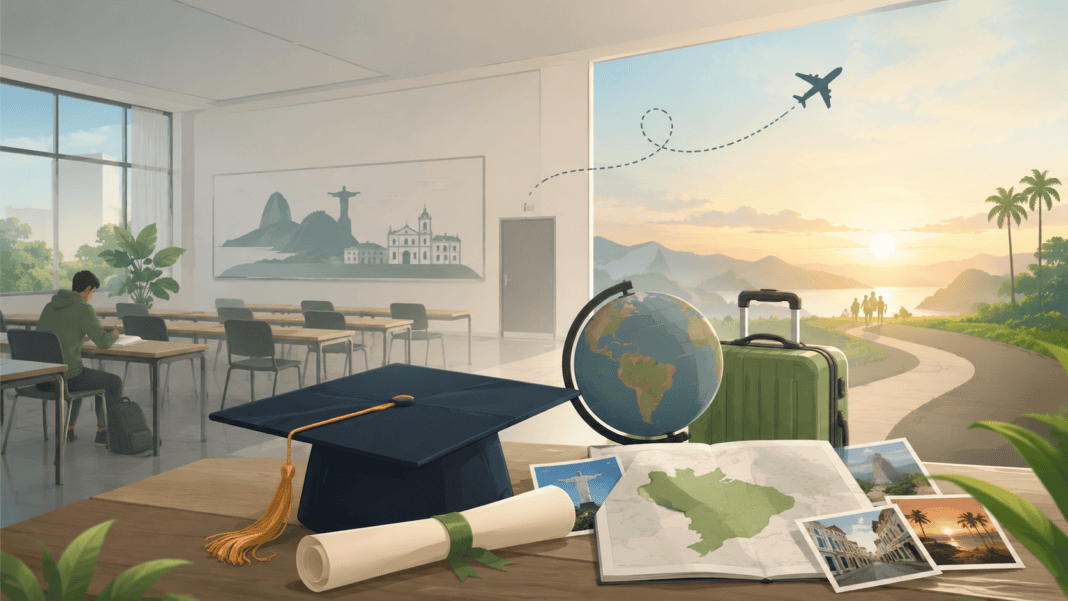 Imagem ilustra os desafios e as transformações enfrentadas pelos cursos superiores de Turismo no Brasil, em meio às mudanças do mercado e da formação profissional. - Crédito: Imagem gerada por IA