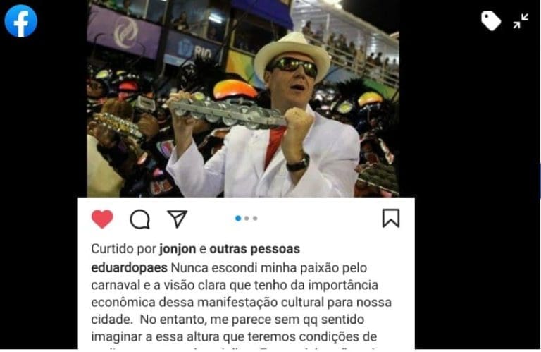 Eduardo Paes, prefeito do Rio: “Não teremos carnaval no meio do ano de 2021″