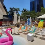 Área externa do Bangalô de Praia da Booking.com, onde aconteceu a apresentação da pesquisa