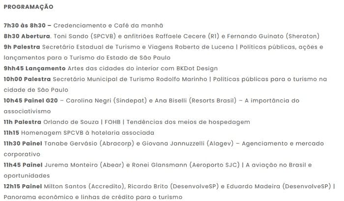 Programação do evento