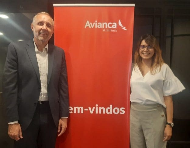 Avianca fala sobre perspectivas no Brasil: Gustavo Esusy, Country Officer da Avianca para o Brasil, e Carolina Cortés, Vice-presidente de Comunicações Corporativas da Avianca