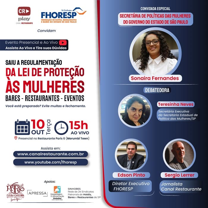 Evento da FHORESP: arte que traz as participantes do evento e informações importantes