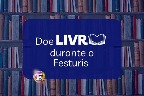 Festuris arrecada livros para ajudar na reconstrução de bibliotecas: arte com os dizeres "Doe Livro durante o Festuris"