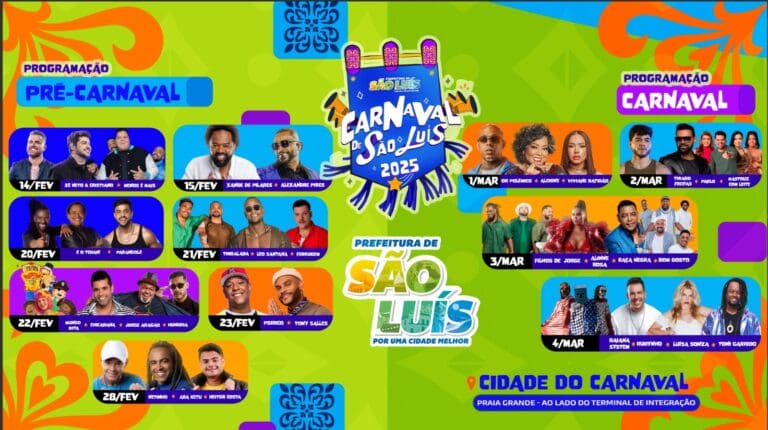 Programação do Carnaval de São Luís, no Maranhão - crédito: Setur - São Luís