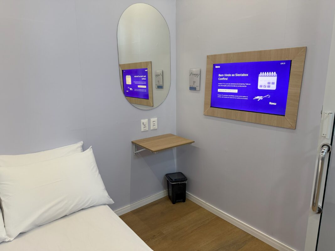 Siesta Box 3 BH Airport inaugura cabines de descanso 24h para oferecer mais conforto aos passageiros durante a viagem. Crédito: divulgação