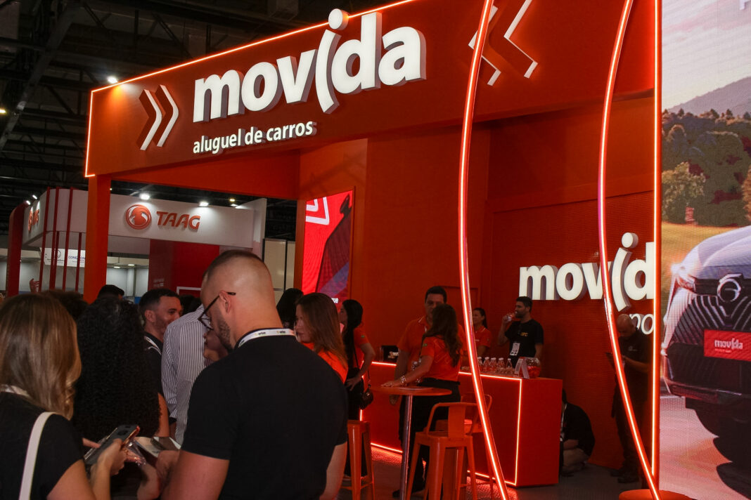 Estande da Movida durante a WTM Latin America 2026, no Expo Center Norte, em São Paulo. - Crédito: Felipe Maresca / DT
