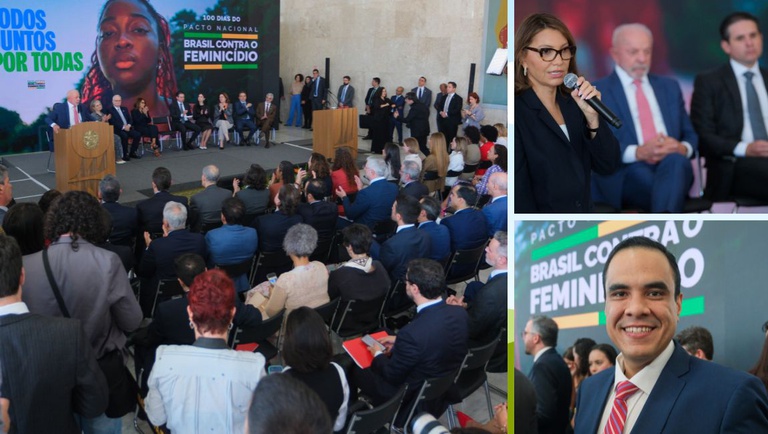 Cerimônia no Palácio do Planalto marcou os 100 dias do Pacto Nacional Brasil Contra o Feminicídio. Crédito: André Zimmerer/MTur Cerimônia no Palácio do Planalto marcou os 100 dias do Pacto Nacional Brasil Contra o Feminicídio. Crédito: André Zimmerer/MTur