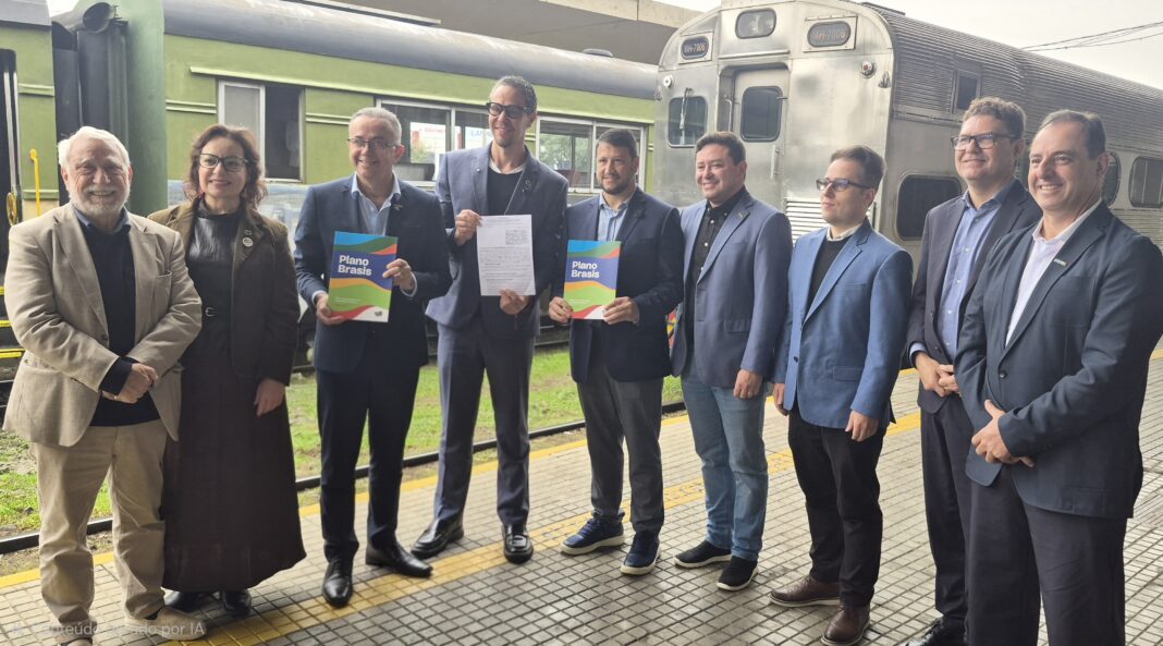 Da esquerda para direita: Adonai Arruda, presidente Serra Verde Express; Lilas Nascimento, Embratur Litoral; Luciano Bartolomeu, secretário de Turismo do Paraná; Bruno Reis, presidente da Embratur; Adonai Arruda Filho, presidente da Abottc; Rafael Folmann, Adetur Litoral; Giovanni Bagatinni, Fecomércio PR; Rodrigo Swinka, Instituto de Turismo de Curitiba; Irapuan Cortes, Viaje Paraná - Crédito: Divulgação Serra Verde Express