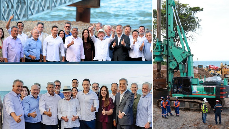 Ministro do Turismo, Gustavo Feliciano, participou da cerimônia que marcou o início oficial das obras, ao lado do presidente da República, Luiz Inácio Lula da Silva, e demais autoridades / FOTO: Divulgação/Presidência da República/Governo da Bahia - Ponte