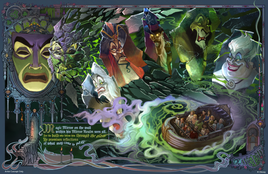 Walt Disney World - Arte conceitual da nova atração imersiva apresentada pelo Magic Mirror, que fará parte da recém-anunciada Villains Land no Magic Kingdom Park - Crédito: divulgação