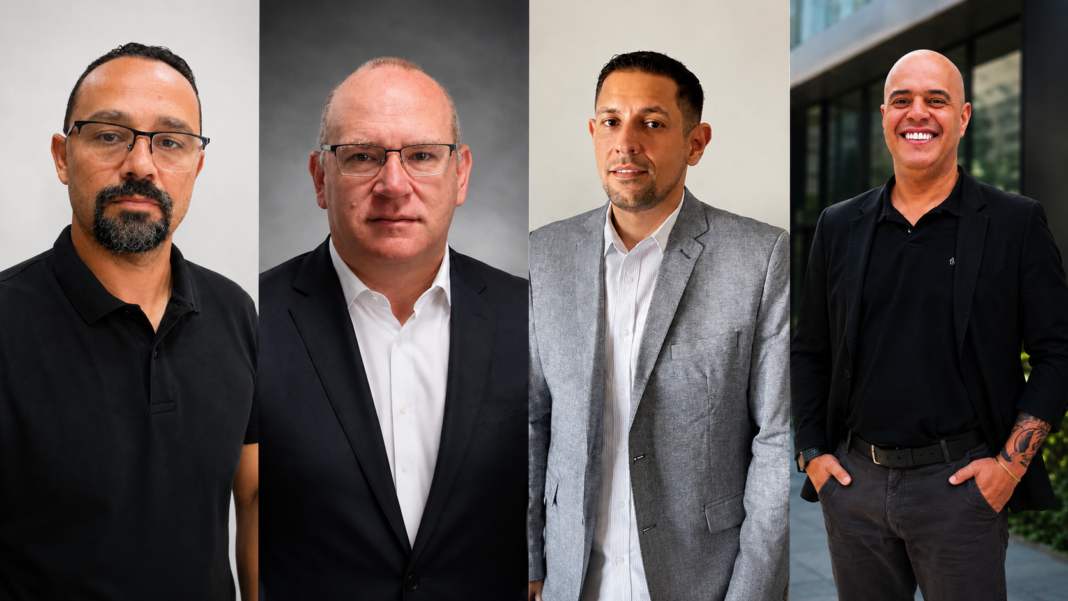 Luiz Eduardo Assis, Renato Oliveira, Victor Gigueira e Tiago Ginefra reforçam a equipe comercial da Operadora Bancorbrás para ampliar o atendimento às agências de viagens nas regiões Sudeste e Sul do Brasil. Crédito: Divulgação.
