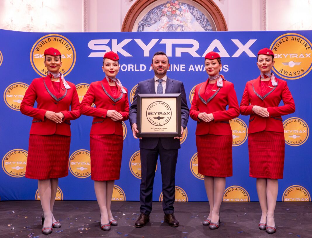 Turkish Airlines recebe o prêmio de Melhor Companhia Aérea da Europa no Skytrax World Airline Awards 2026. Crédito: Divulgação